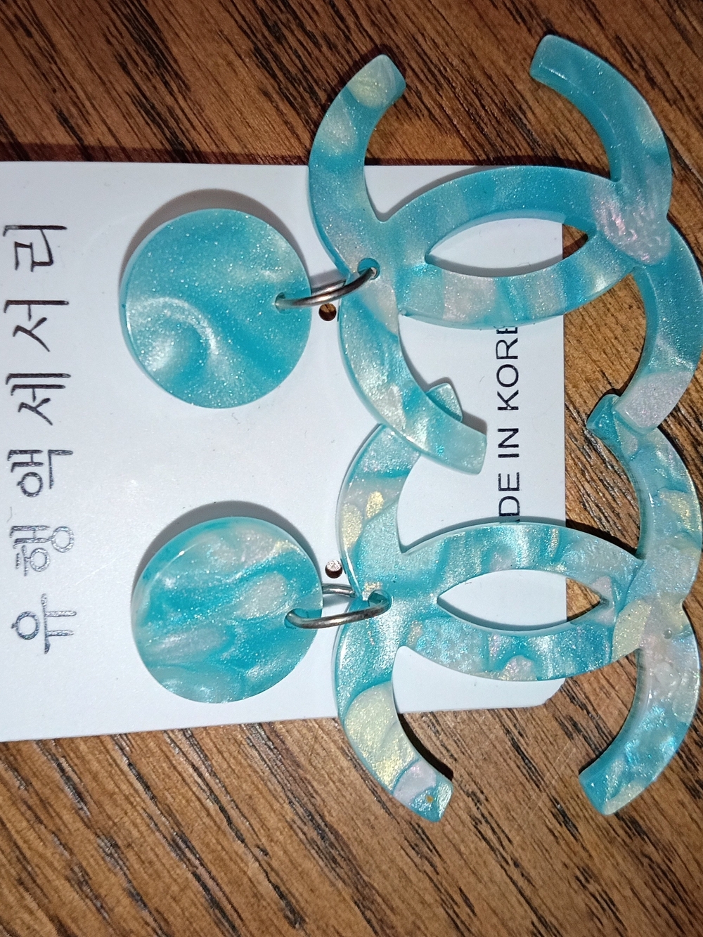 Acrylic Turquoise Marble Drop Earrings - Picture 1 of 1